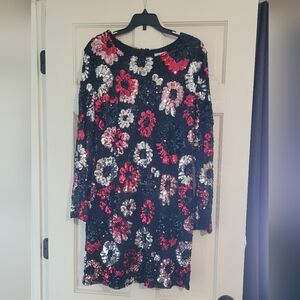 Premier Amour Black Floral Long Sleeve Sequin Dress Size 16